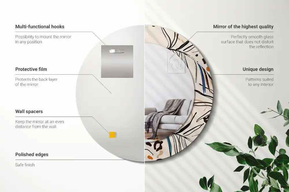Miroir rond cadre imprimé fleurs et motif jungle