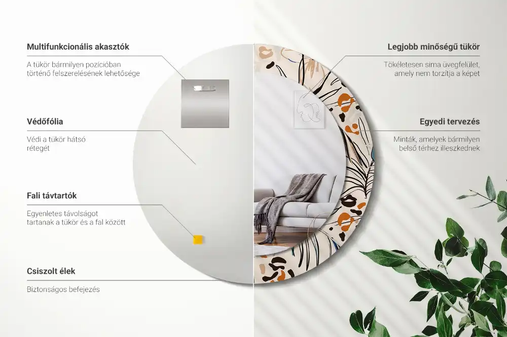 Miroir rond cadre imprimé fleurs et motif jungle