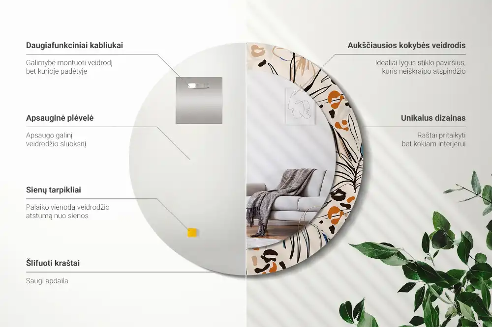 Miroir rond cadre imprimé fleurs et motif jungle
