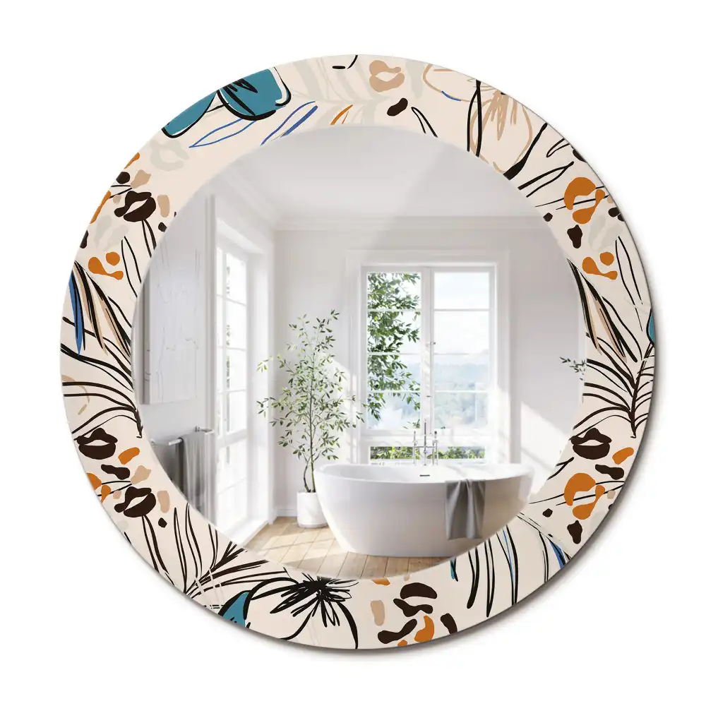 Miroir rond cadre imprimé fleurs et motif jungle