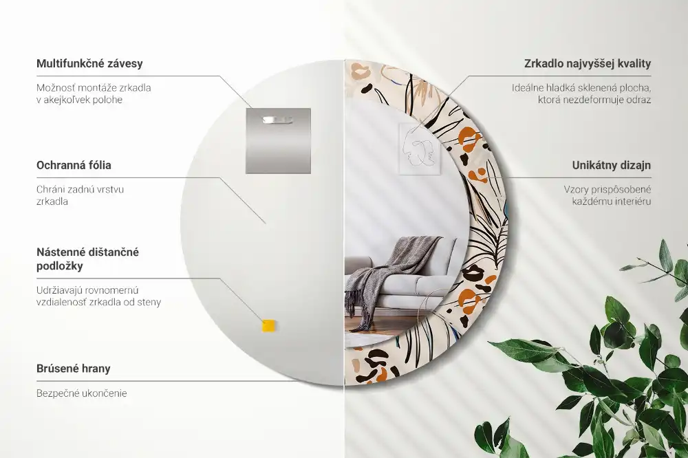 Miroir rond cadre imprimé fleurs et motif jungle