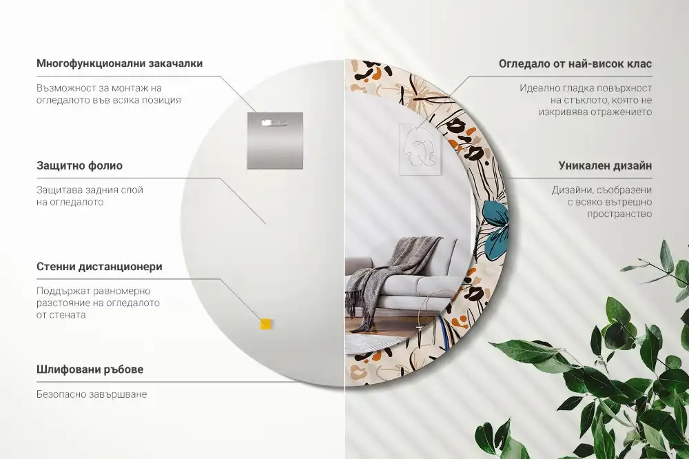 Miroir rond cadre imprimé fleurs et motif jungle