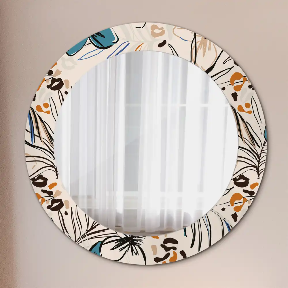 Miroir rond cadre imprimé fleurs et motif jungle