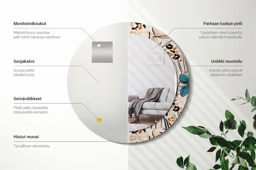 Miroir rond cadre imprimé fleurs et motif jungle