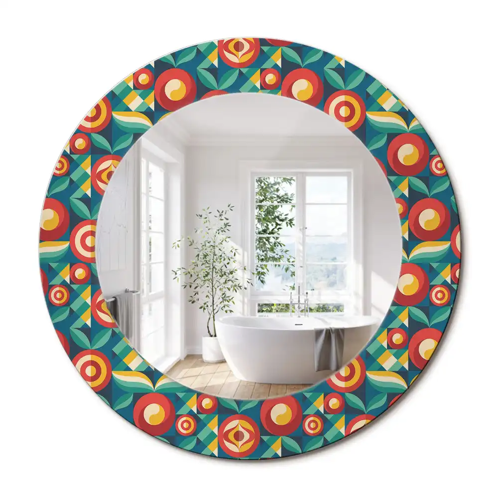 Miroir rond cadre avec impression fruits et feuilles géométriques