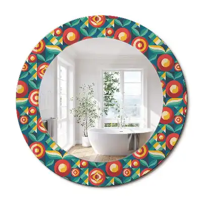 Miroir rond cadre avec impression fruits et feuilles géométriques