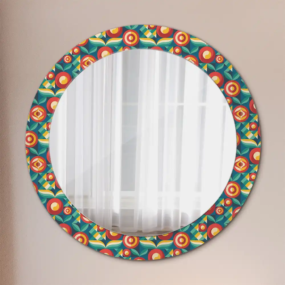 Miroir rond cadre avec impression fruits et feuilles géométriques