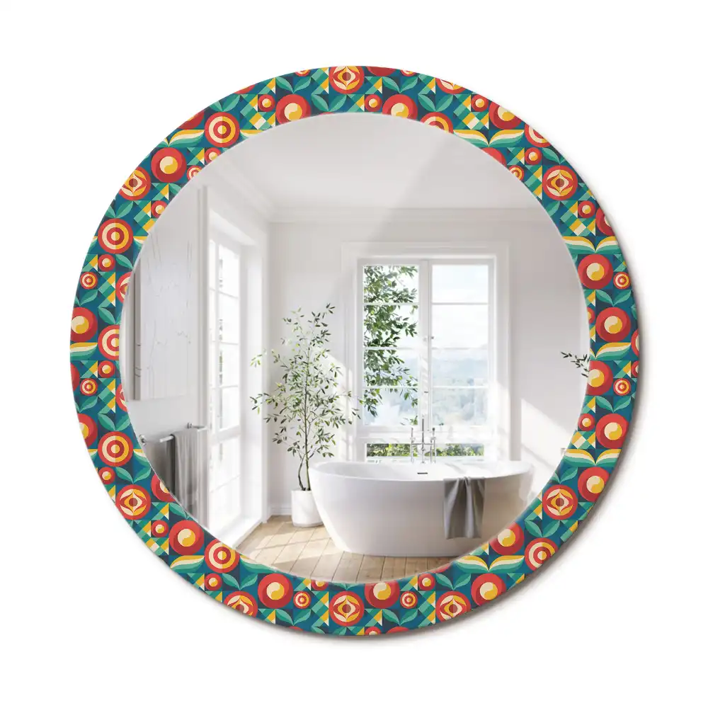 Miroir rond cadre avec impression fruits et feuilles géométriques