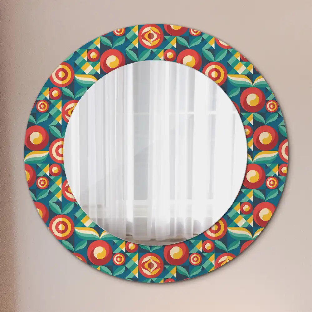 Miroir rond cadre avec impression fruits et feuilles géométriques