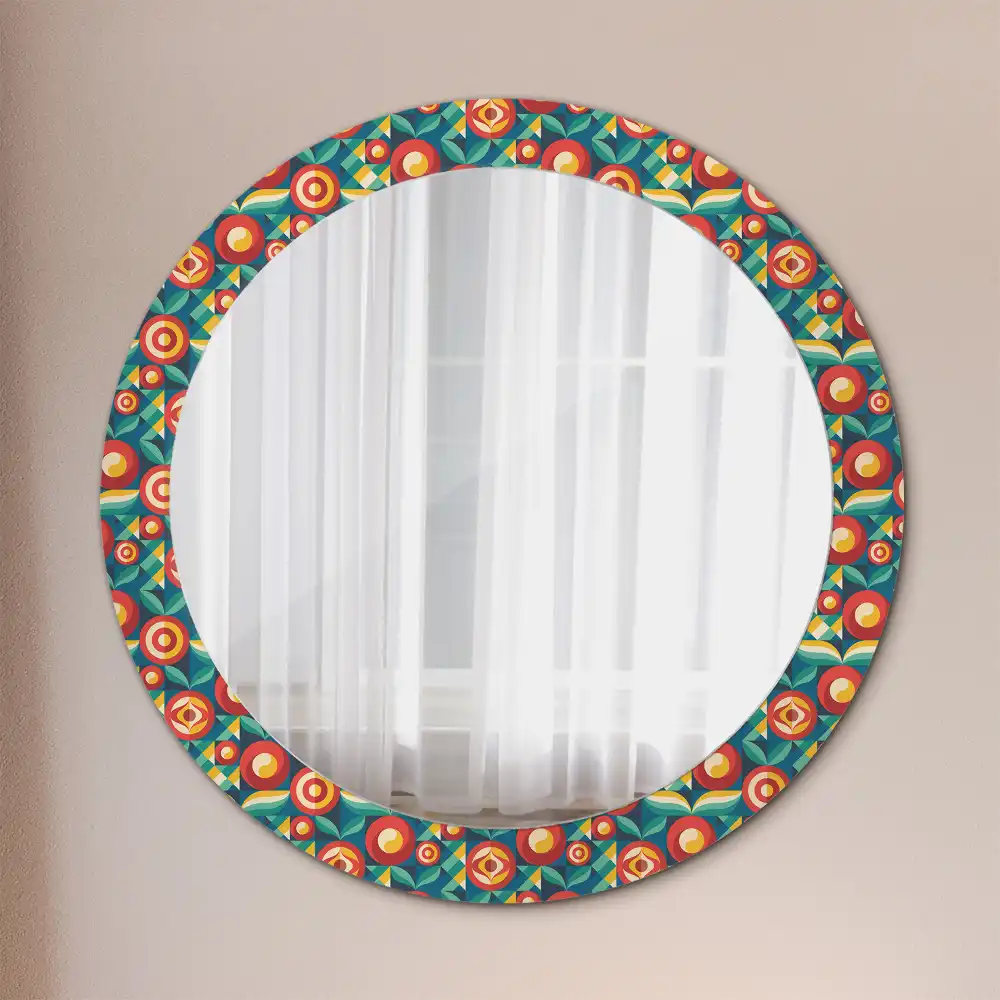 Miroir rond cadre avec impression fruits et feuilles géométriques