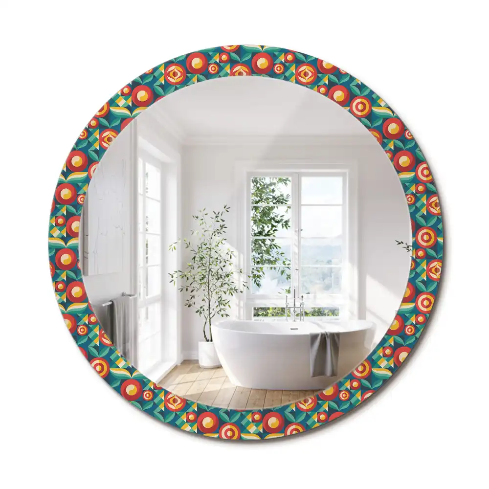Miroir rond cadre avec impression fruits et feuilles géométriques