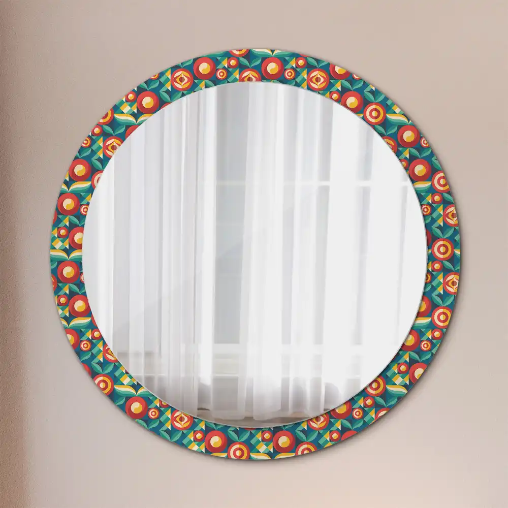 Miroir rond cadre avec impression fruits et feuilles géométriques
