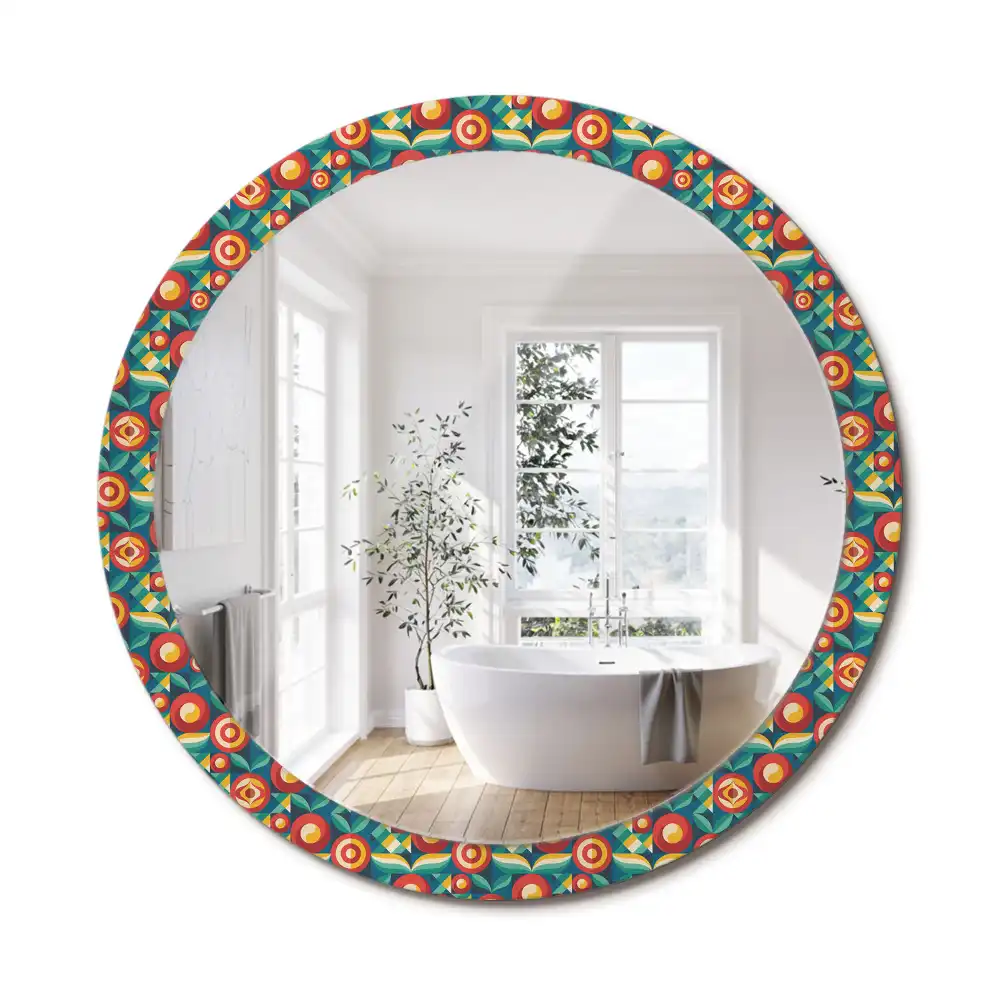Miroir rond cadre avec impression fruits et feuilles géométriques