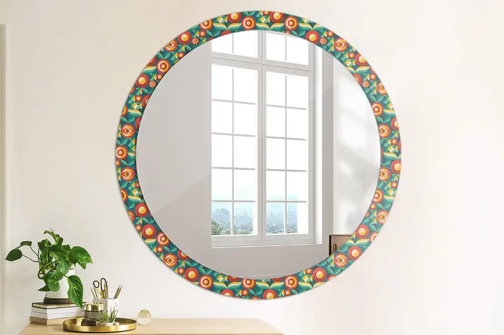 Miroir rond cadre avec impression fruits et feuilles géométriques