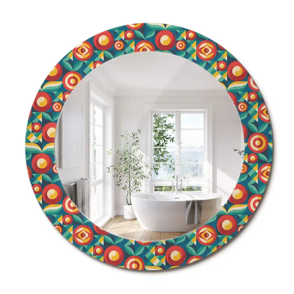 Miroir rond cadre avec impression fruits et feuilles géométriques
