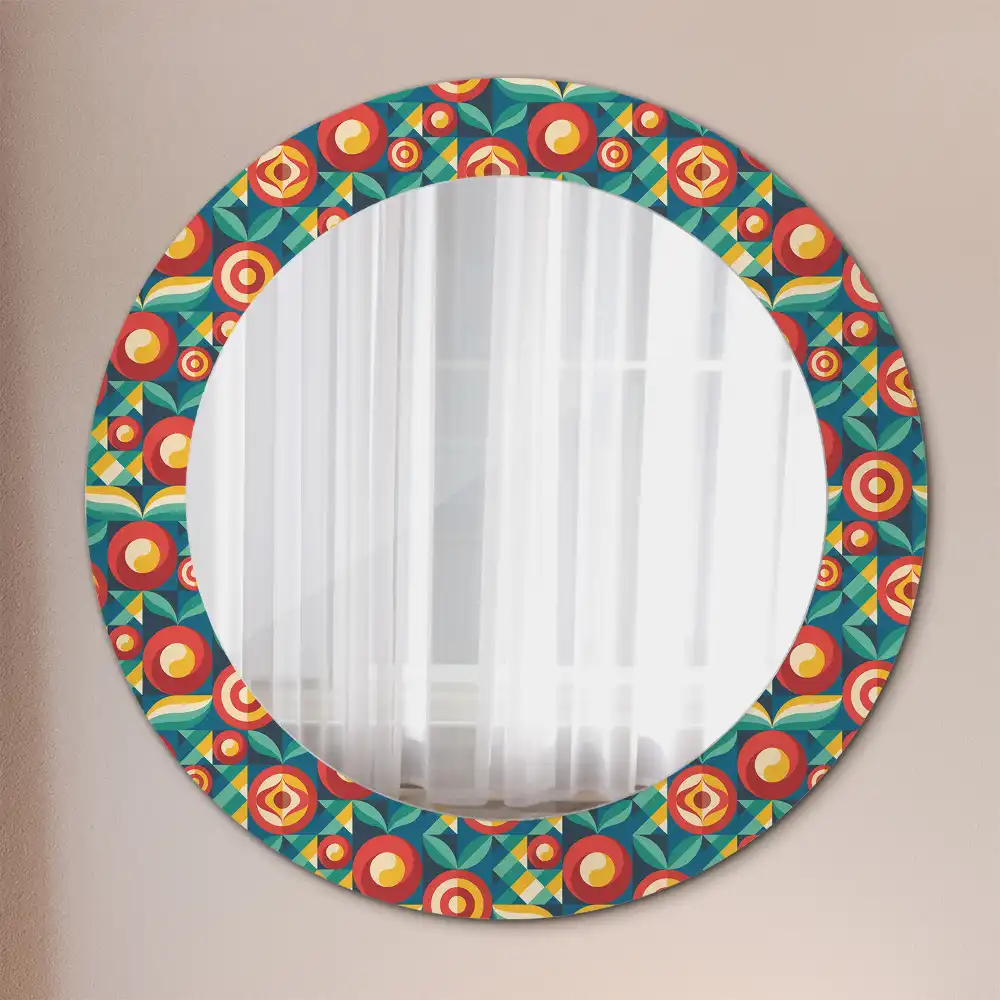 Miroir rond cadre avec impression fruits et feuilles géométriques