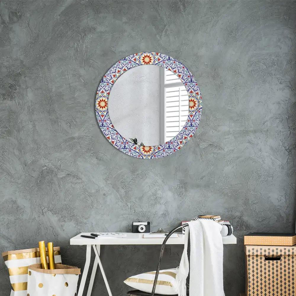Miroir rond avec décoration composition orientale