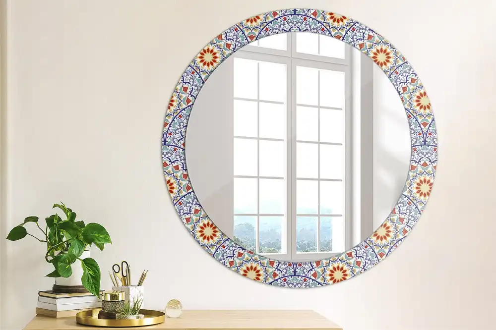 Miroir rond avec décoration composition orientale