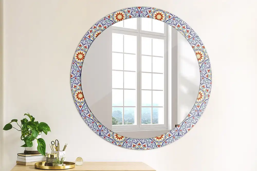 Miroir rond avec décoration composition orientale