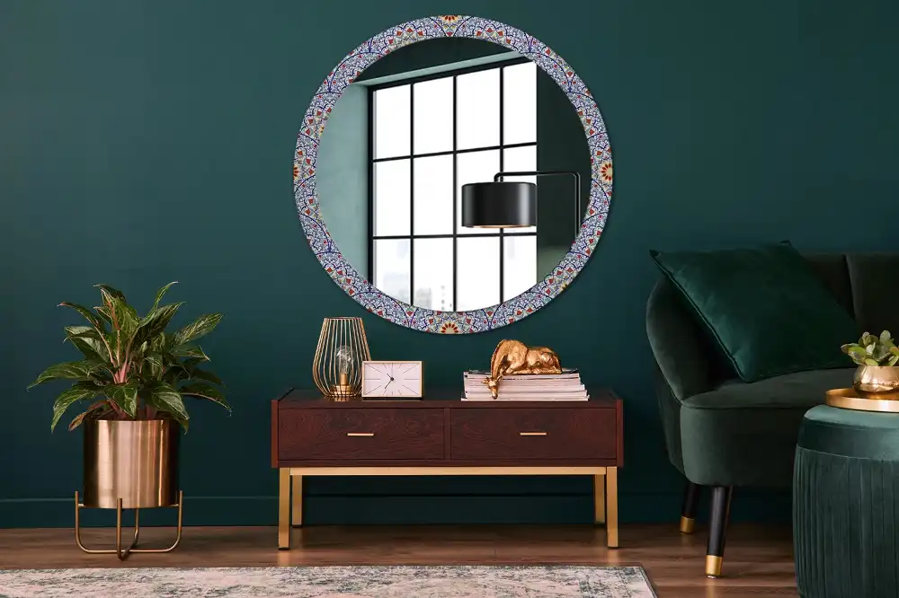 Miroir rond avec décoration composition orientale