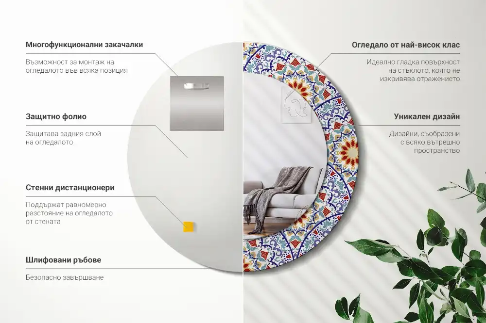 Miroir rond avec décoration composition orientale