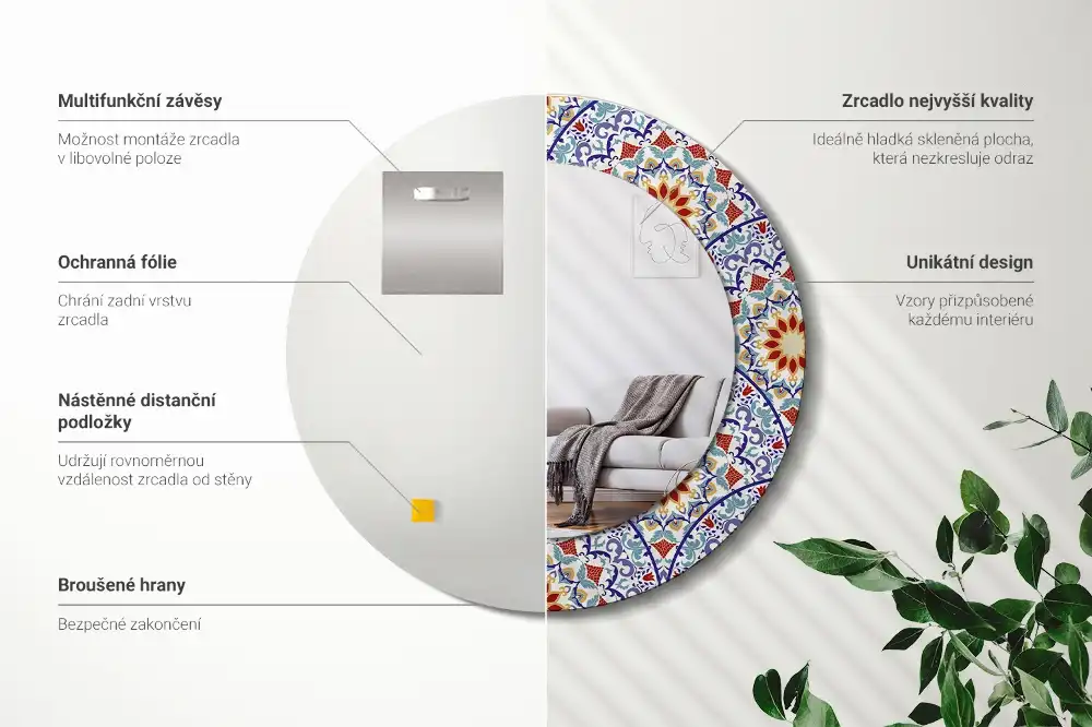 Miroir rond avec décoration composition orientale