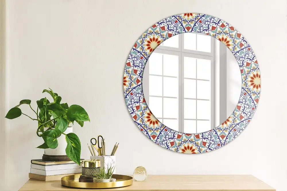 Miroir rond avec décoration composition orientale