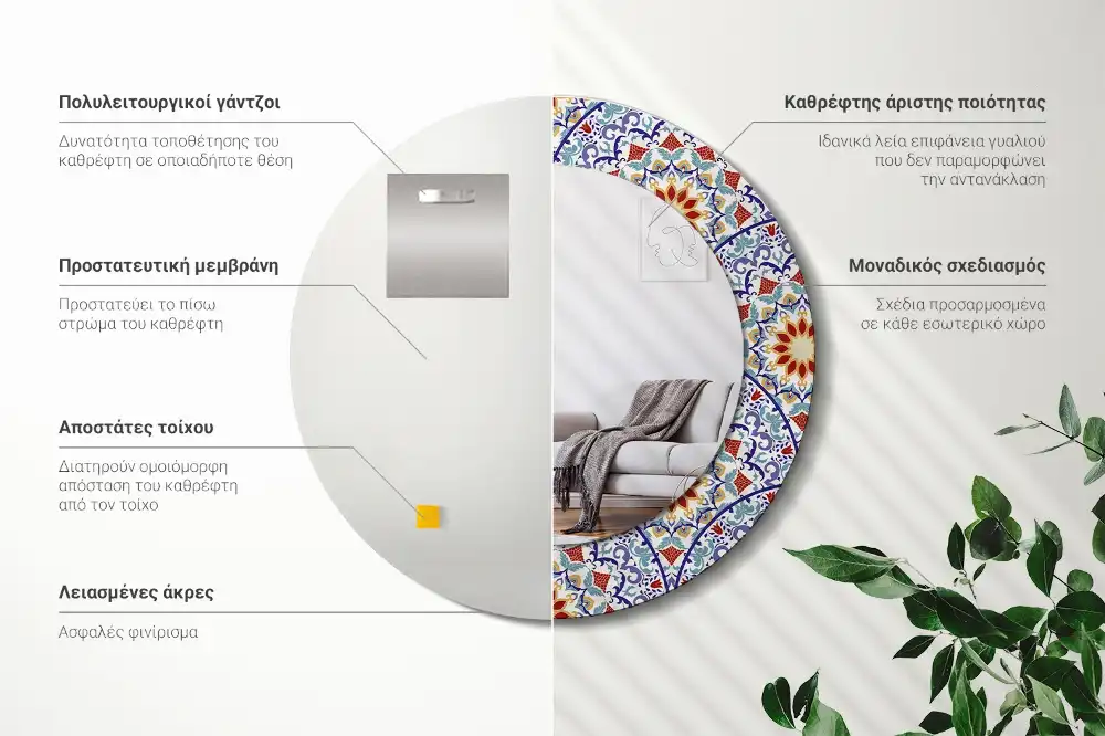 Miroir rond avec décoration composition orientale