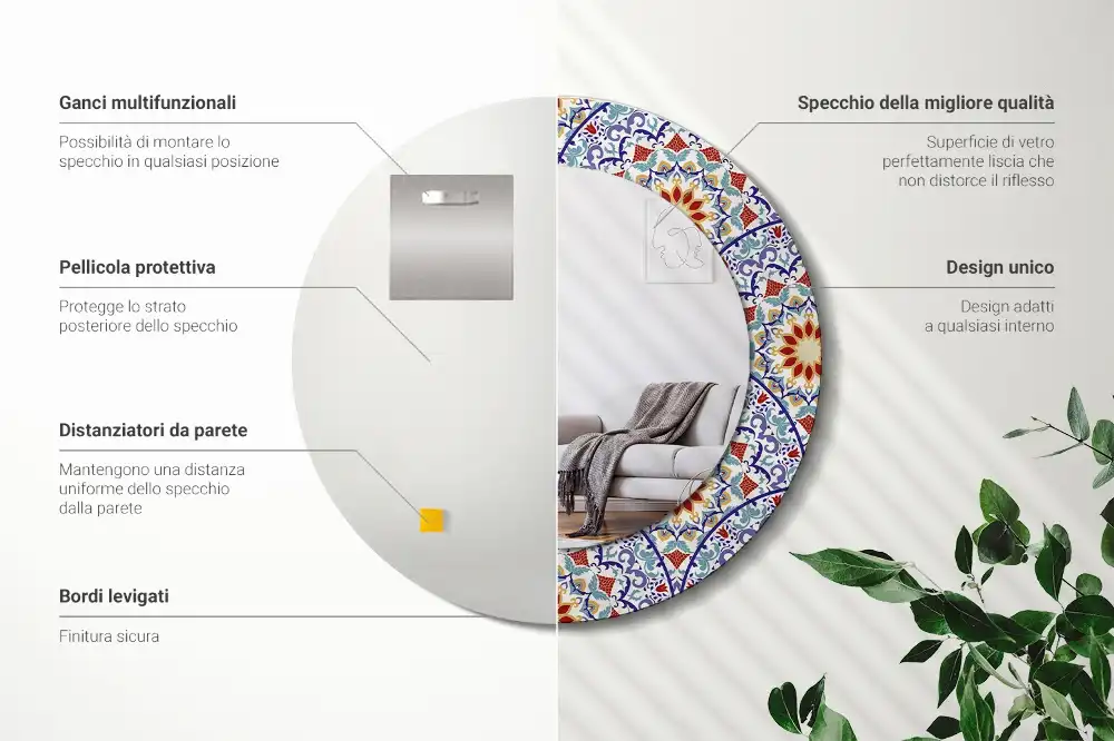 Miroir rond avec décoration composition orientale