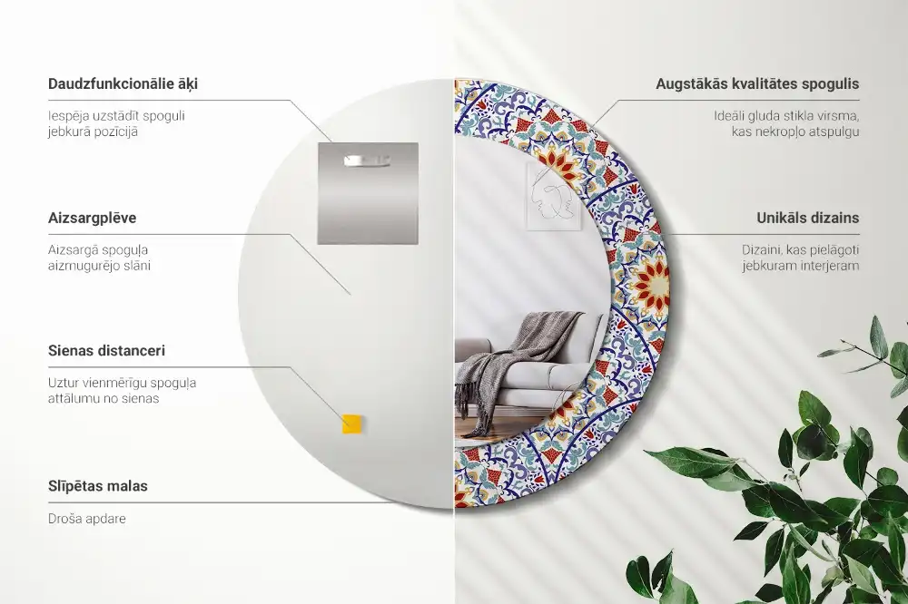 Miroir rond avec décoration composition orientale