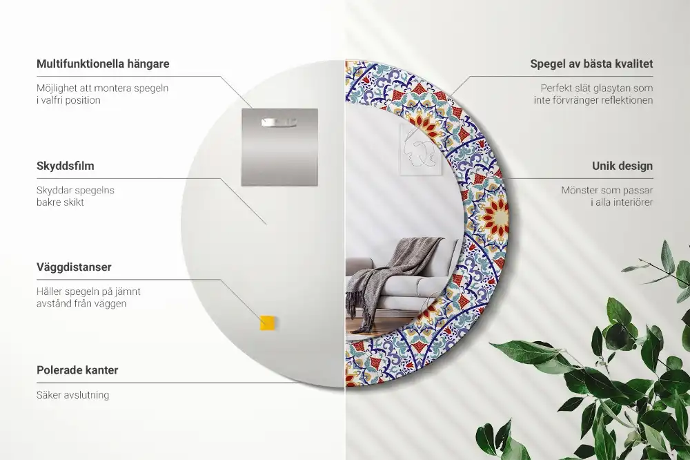Miroir rond avec décoration composition orientale