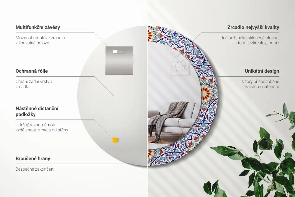 Miroir rond avec décoration composition orientale