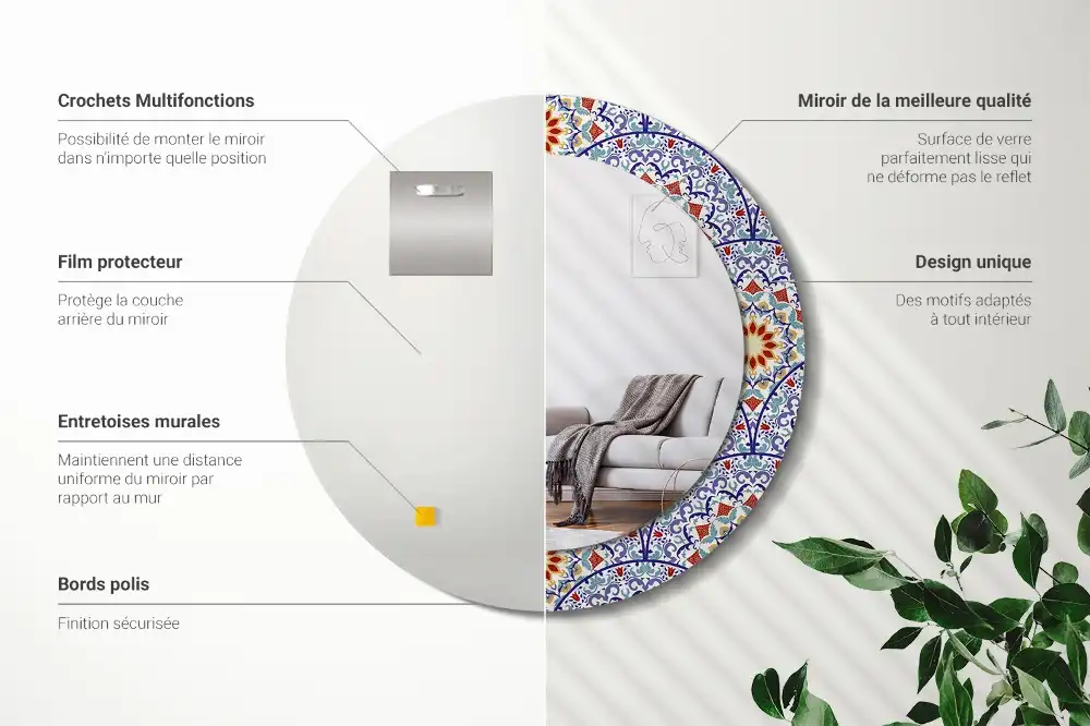 Miroir rond avec décoration composition orientale