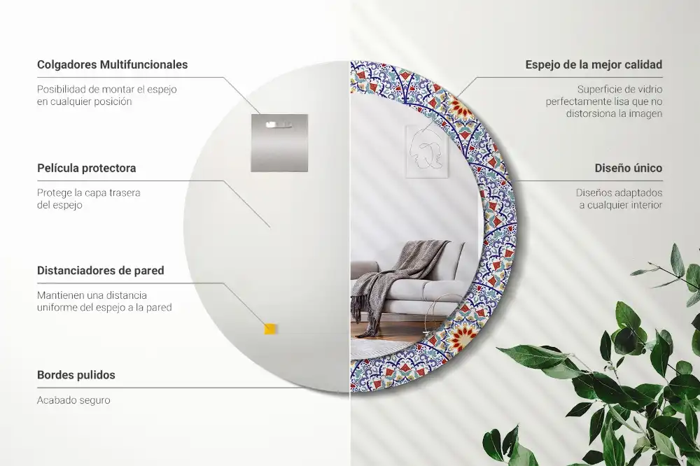 Miroir rond avec décoration composition orientale
