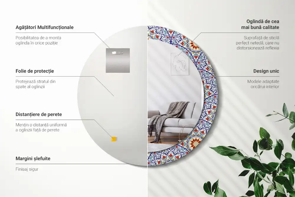 Miroir rond avec décoration composition orientale