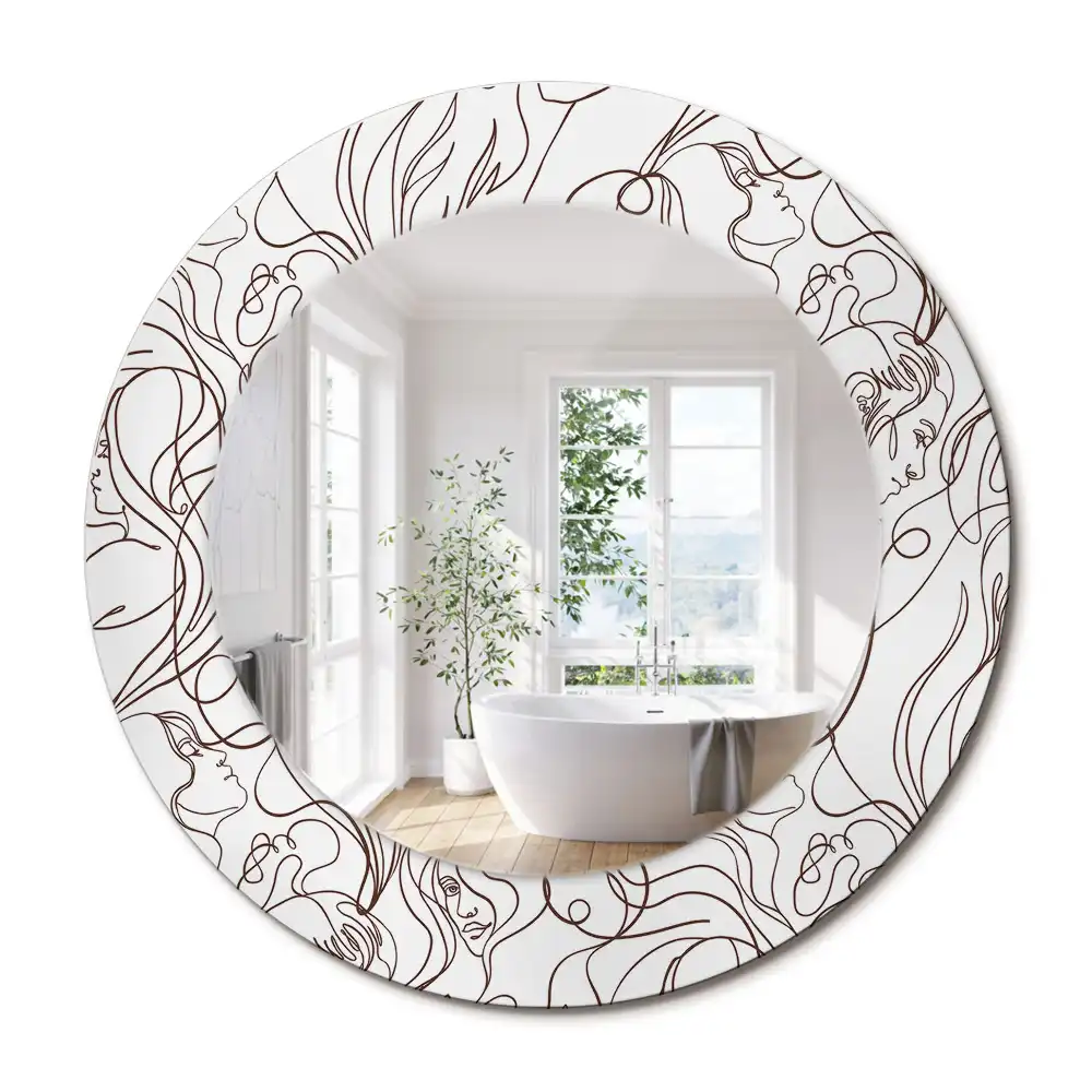 Miroir rond imprimé visages en ligne continue