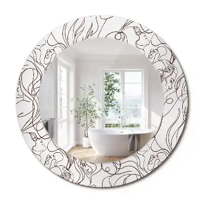 Miroir rond imprimé visages en ligne continue