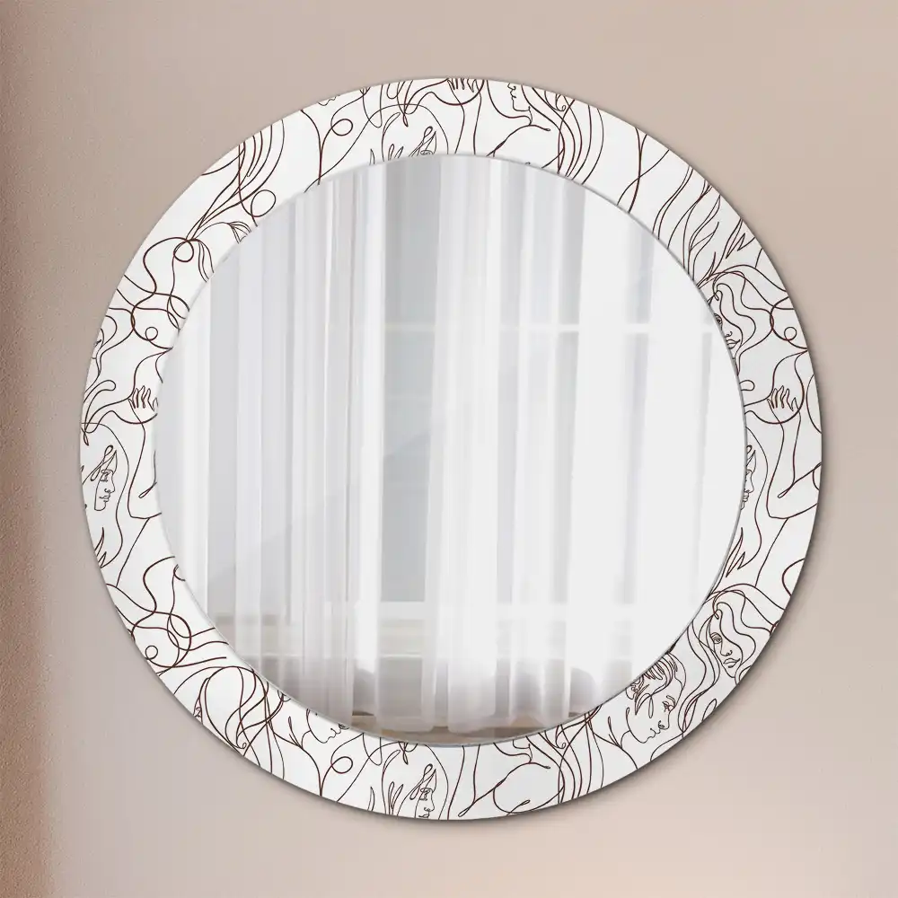 Miroir rond imprimé visages en ligne continue
