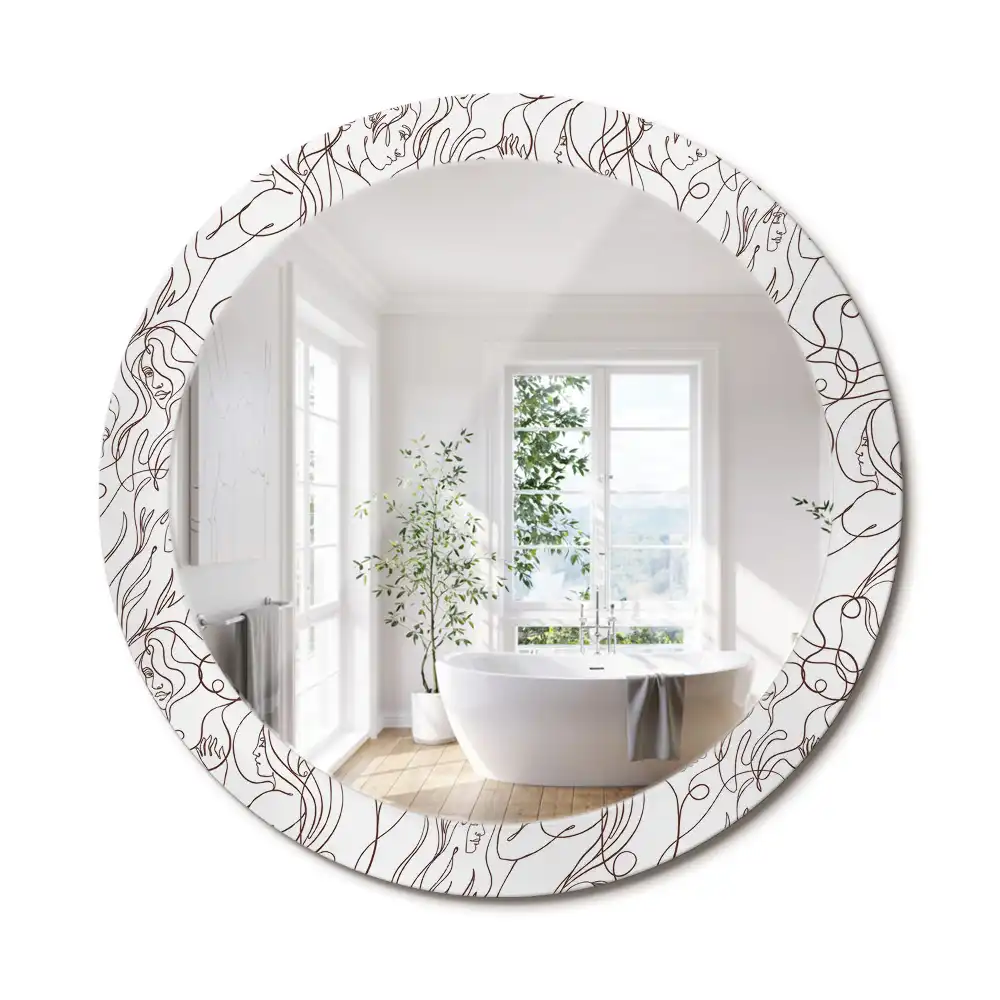 Miroir rond imprimé visages en ligne continue