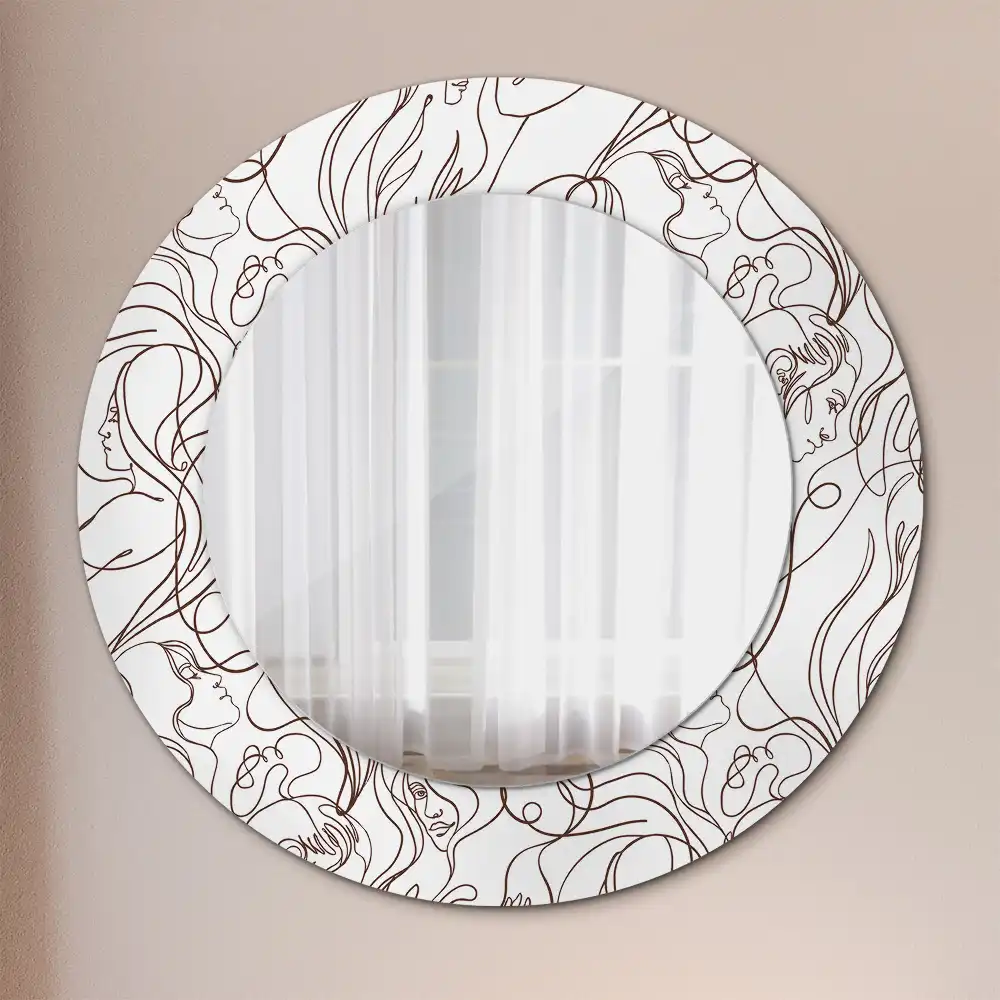 Miroir rond imprimé visages en ligne continue