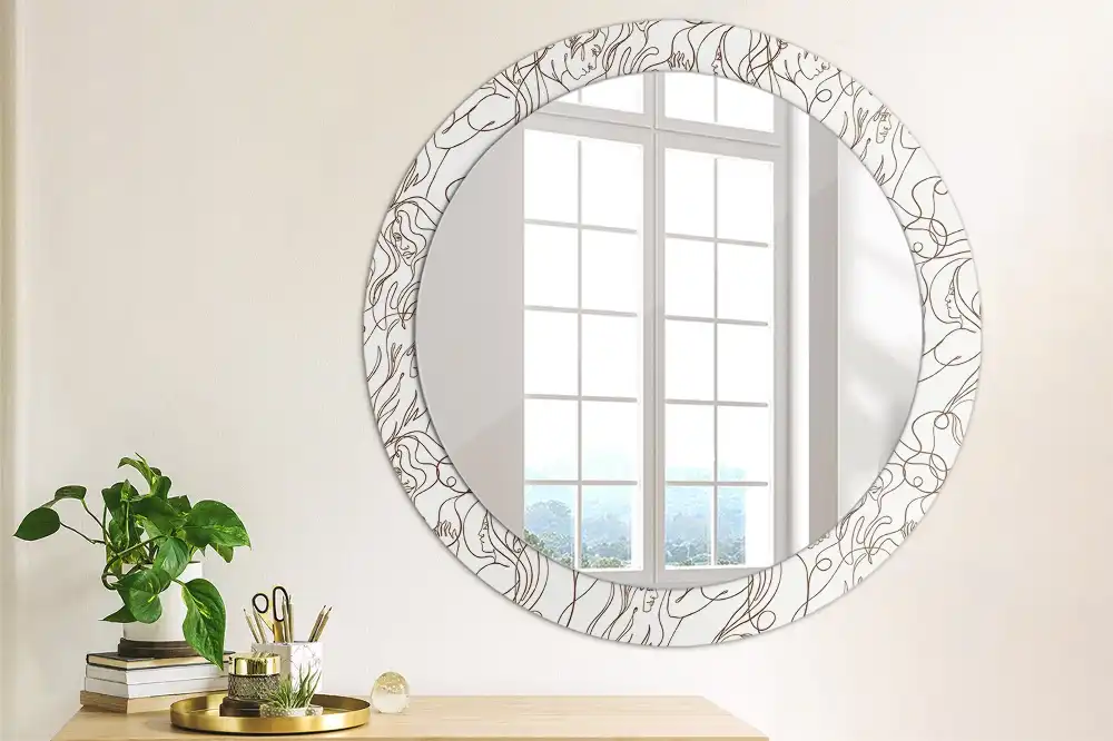 Miroir rond imprimé visages en ligne continue
