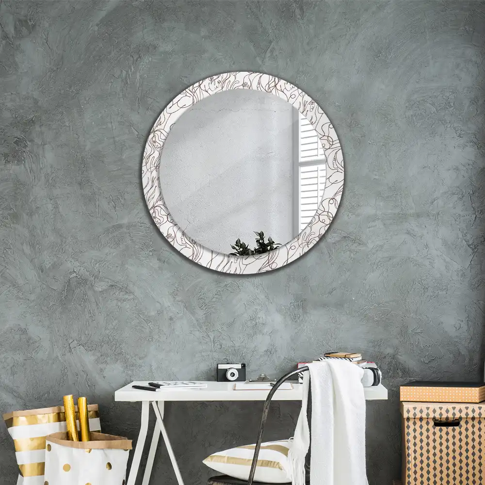 Miroir rond imprimé visages en ligne continue