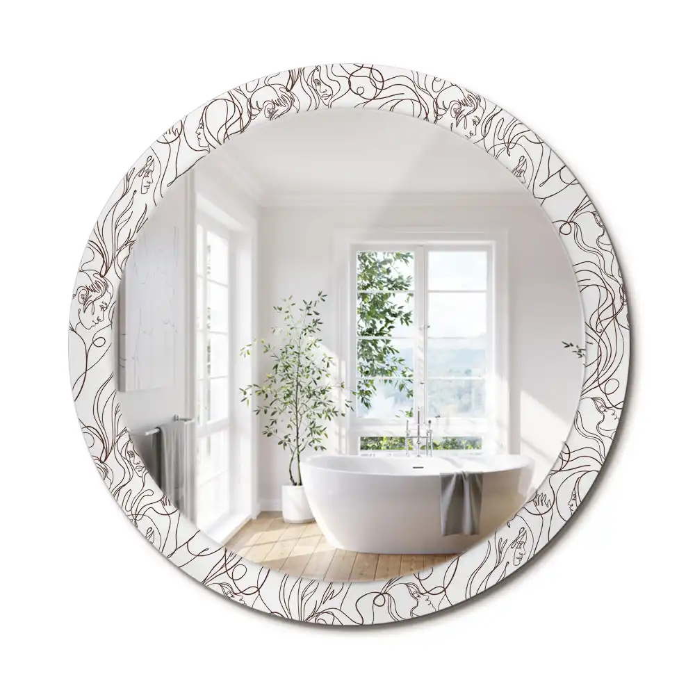 Miroir rond imprimé visages en ligne continue