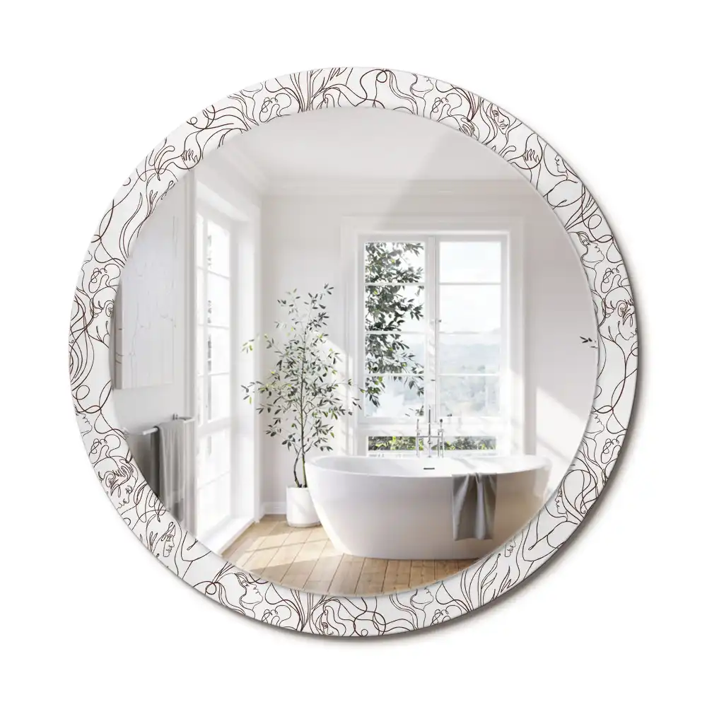 Miroir rond imprimé visages en ligne continue