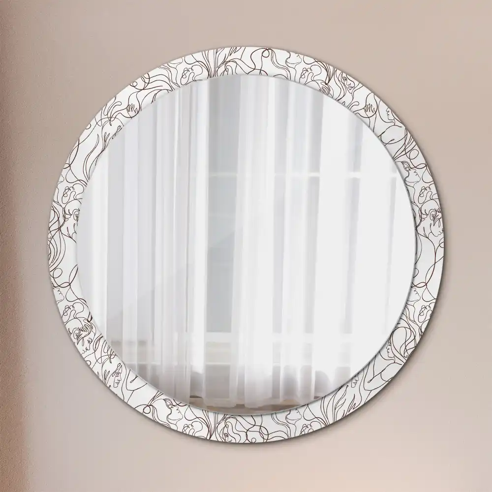 Miroir rond imprimé visages en ligne continue