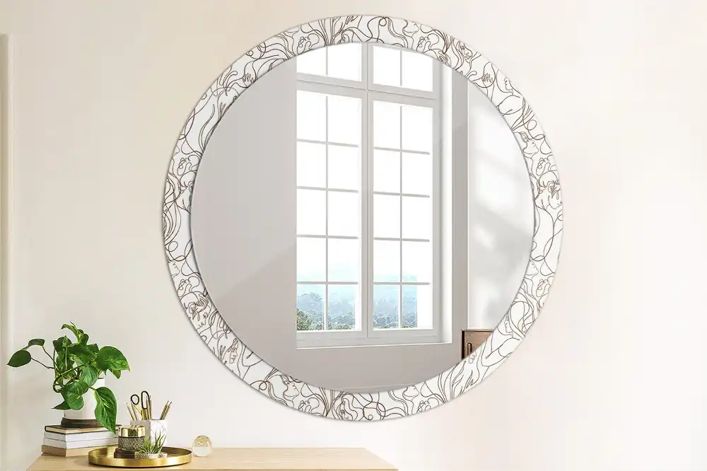 Miroir rond imprimé visages en ligne continue