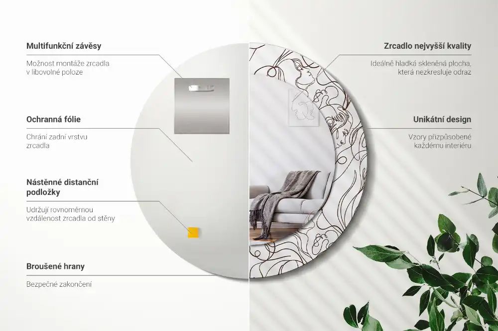 Miroir rond imprimé visages en ligne continue