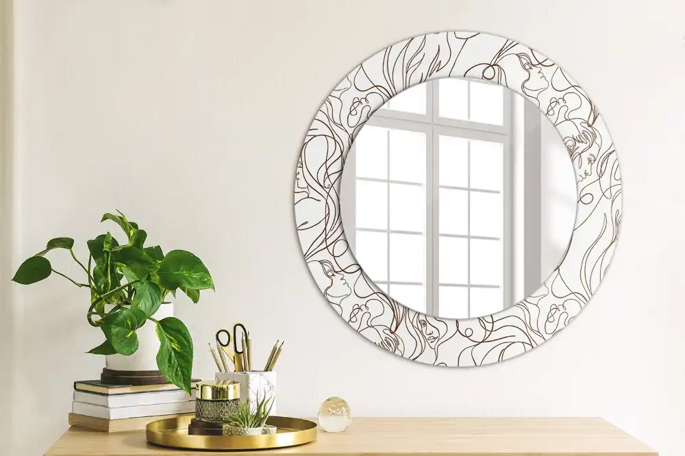 Miroir rond imprimé visages en ligne continue