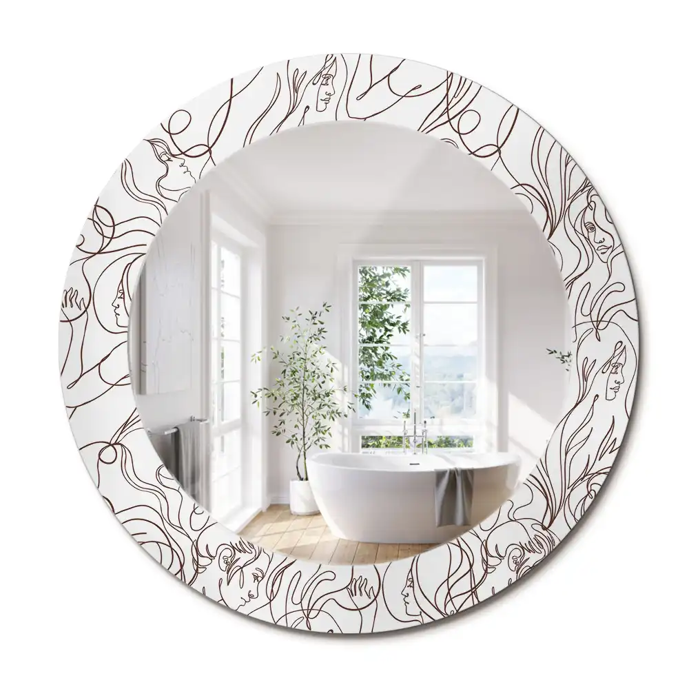 Miroir rond imprimé visages en ligne continue