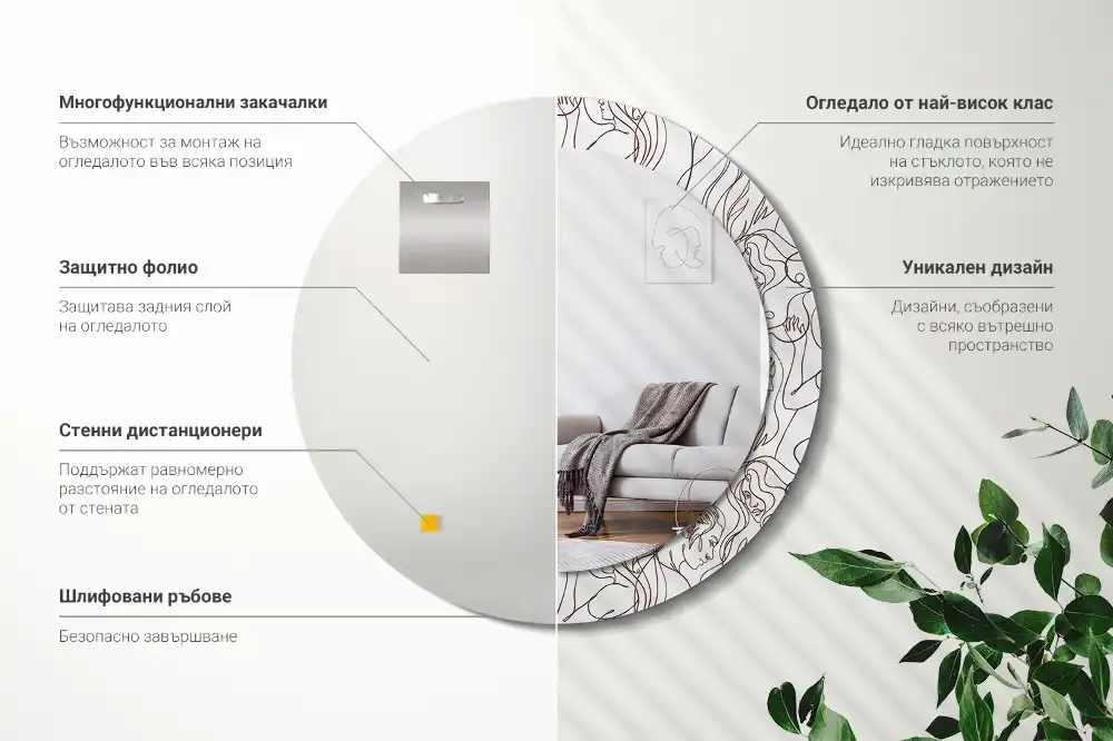 Miroir rond imprimé visages en ligne continue